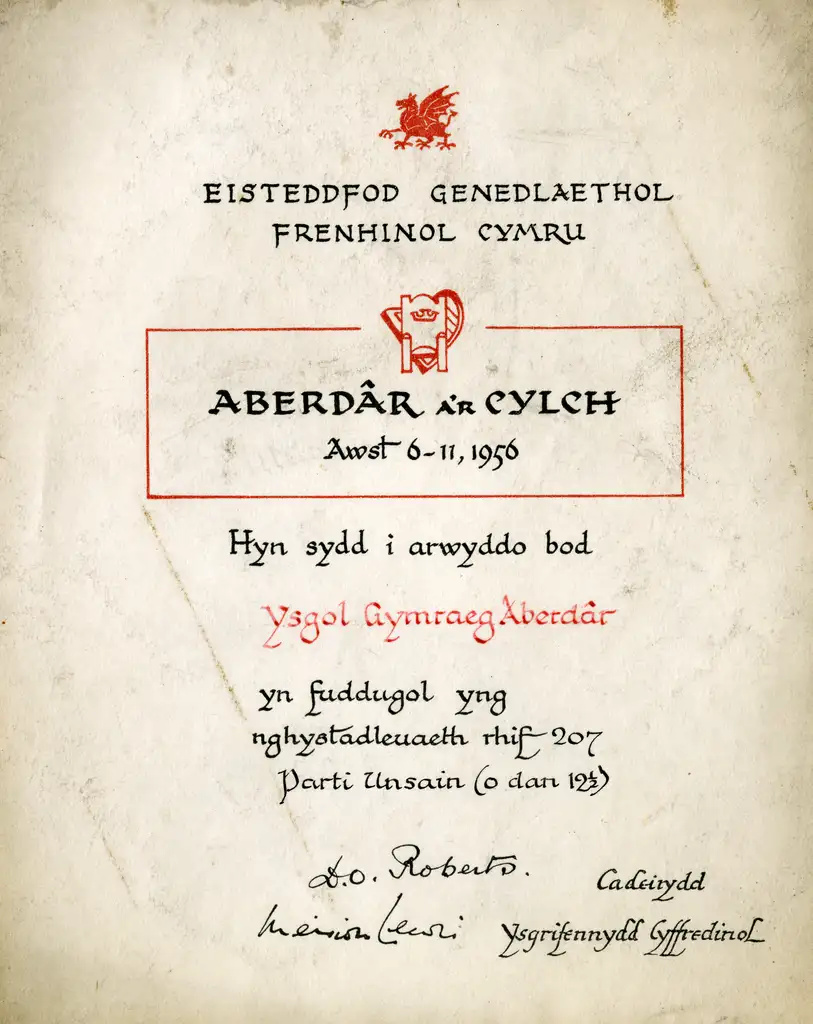 Winners' Certificate - The YGG Aberdâr Choir